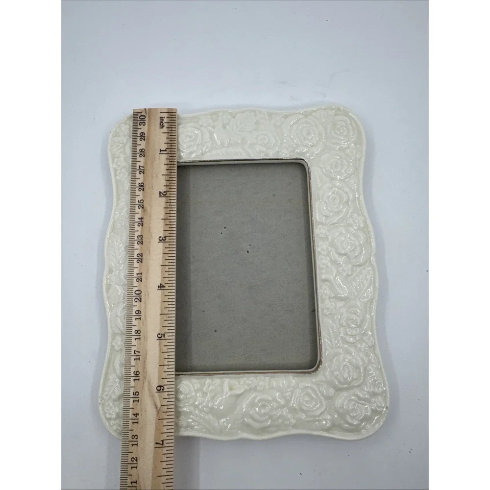 Vintage Ceramic Picture Frame Embossed Roses Romantic 6.5 x 6 Feminine Coquette